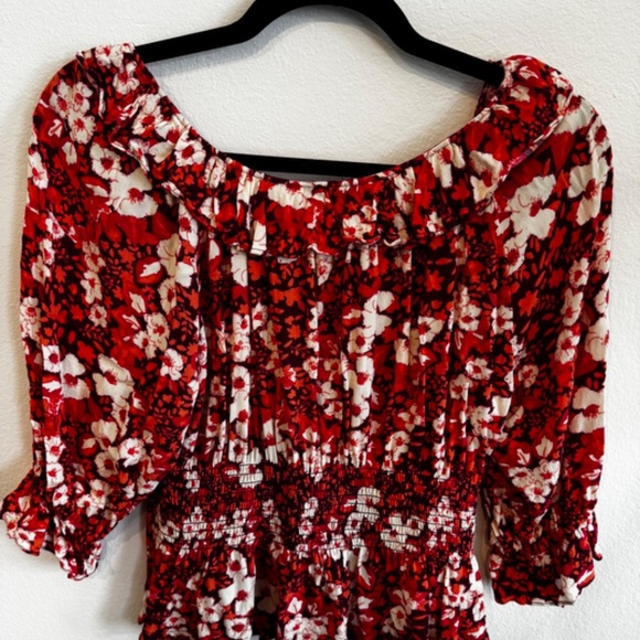 Free People Sweet Memories Pink Floral Ruffled Peplum Top - Picture 6 of 8